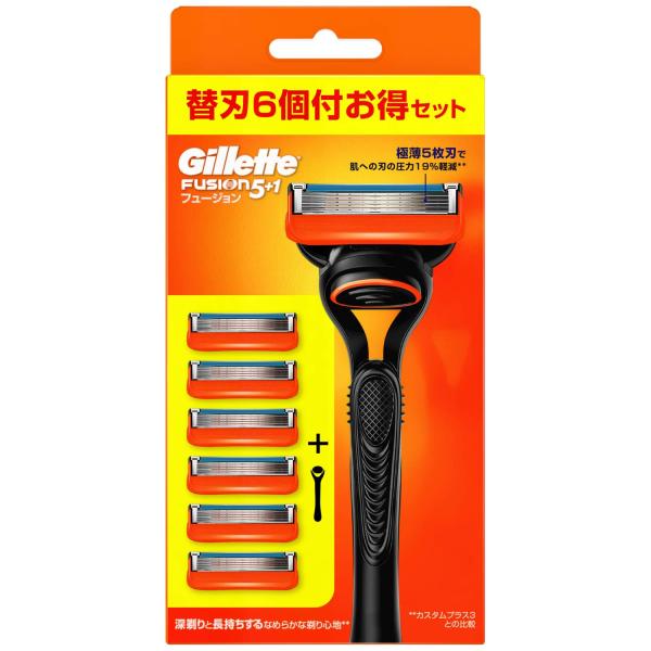 ジレット Gillette フュージョン カミソリ 本体 1コ 替刃 6コ付 うち1コは本体に装着済