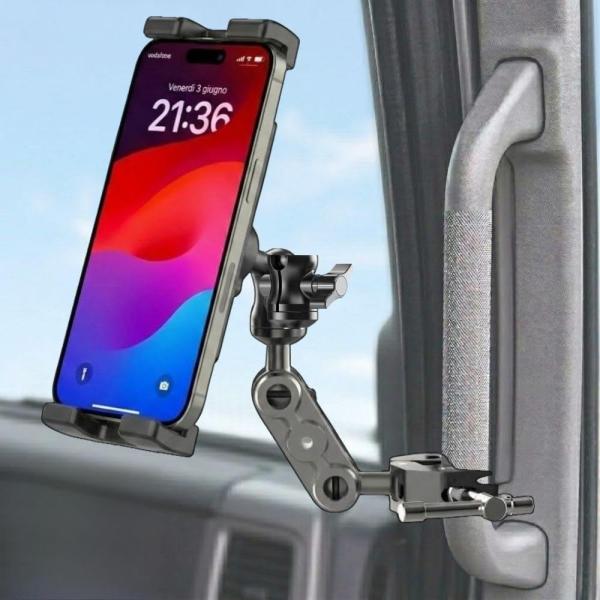 スマホ タブレット ホルダー 車載 アシストグリップ トラック 取っ手 Aピラー ハイエース200系 対応 360度回転 金属アーム クランプ式 軽バン 商用車