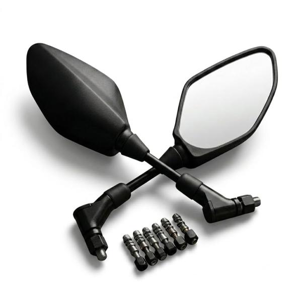 バイクミラー 汎用 オートバイ 左右セット 凸面鏡 8mm 10mm 正ネジ 逆ネジ アダプター付 車検対応 PCX GROM Z125 MT-07 MT-09