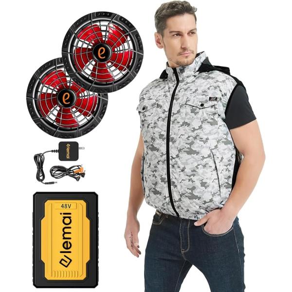 ELEMAI] フアン付きウェア チタンベスト 22V高電圧出力 25000m
