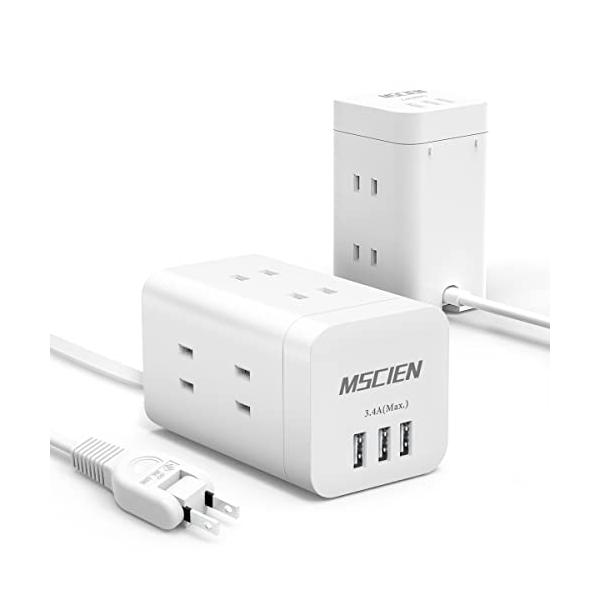 MSCIEN 電源タップ USBコンセント 延長コード2ｍ タワー mini型USBタップ ACコンセント6個口 USBポート3個口 最大3.4A 急