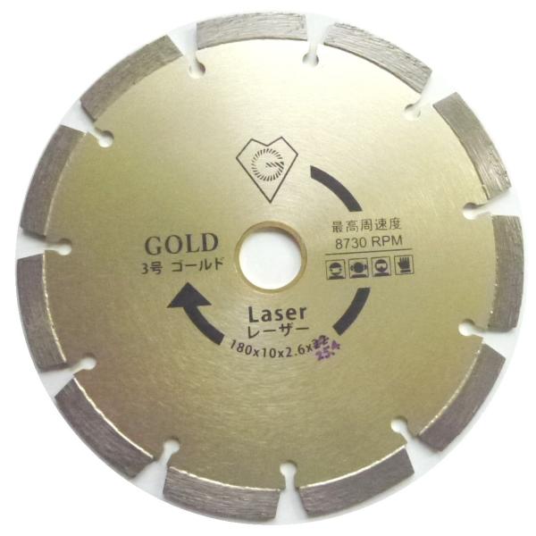 ダイヤモンドブレード カッター 7インチ 外径180mm  乾式  コンクリート切断用 穴径25.4mm(22mmリング装着済、25.4/20mmリング付属）プロ仕様（ゴールド）
