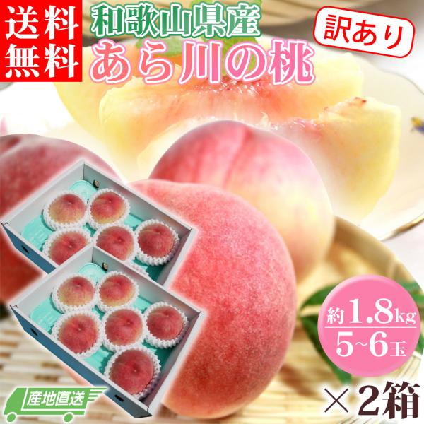 もも 訳あり 約1.8kg 2箱 セット 10〜12玉 和歌山県 あら川の桃 和歌山県産 送料無料 桃 食品 家庭用 産地直送