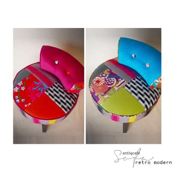 ×メール便不可！※詳細をPCサイトよりご購入前にご確認下さいませ。カラフルなパッチワークが目を惹く、レトロモダンなチェア。コンパクトサイズで移動も簡単。丸みのある座面と適度な背もたれで、使いやすさとデザイン性を両立。玄関やリビング、カフェ風...