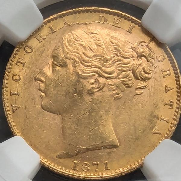1871 ヴィクトリア ソブリン 金貨 NGC MS64 シールド ヤングヘッド 1871年 イギリス ソブリン金貨 ヴィクトリア女王 1Sov MS64