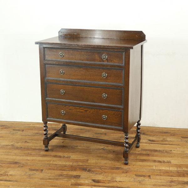 アンティーク チェスト 引き出し4段 美しい杢目 ツイストレッグ 収納