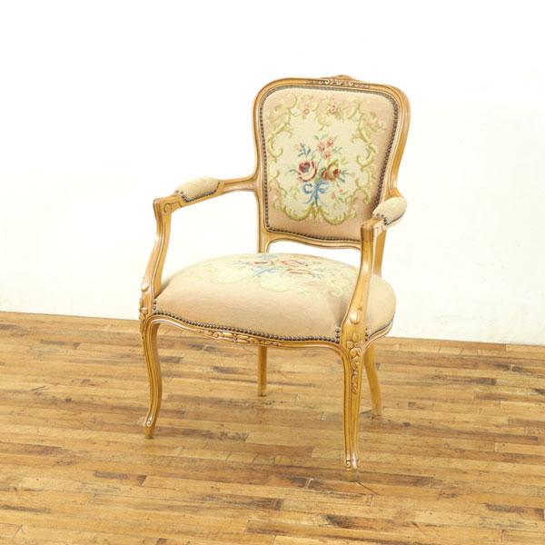 美品】仏フランス アンティーク家具 プチポワン アームチェア ゴブラン織り