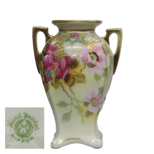 オールドノリタケ Noritake 「葡萄とバラ文一輪挿し」 花瓶 花器 t-146