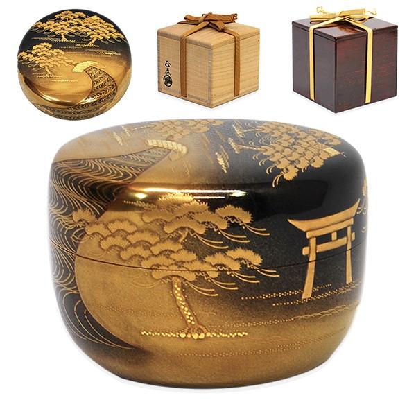 茶道具 棗 荒井正春 曙 内梨地 荒井正春 棗 住吉蒔絵 内梨地 二重箱