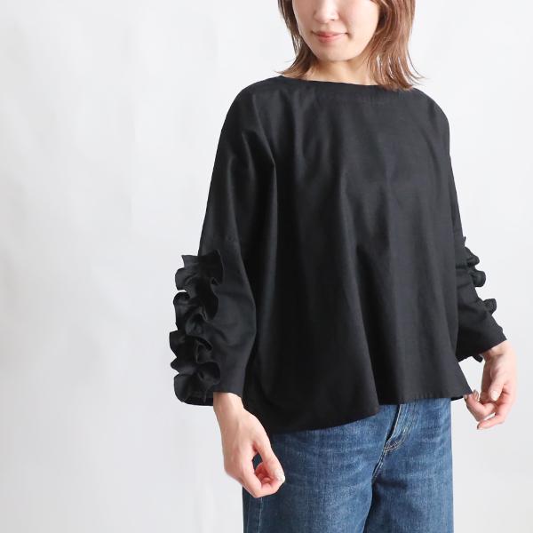 夏SALE 上質ギマ擬麻コットン フリル袖 ブラウス シャツ ゆったり 