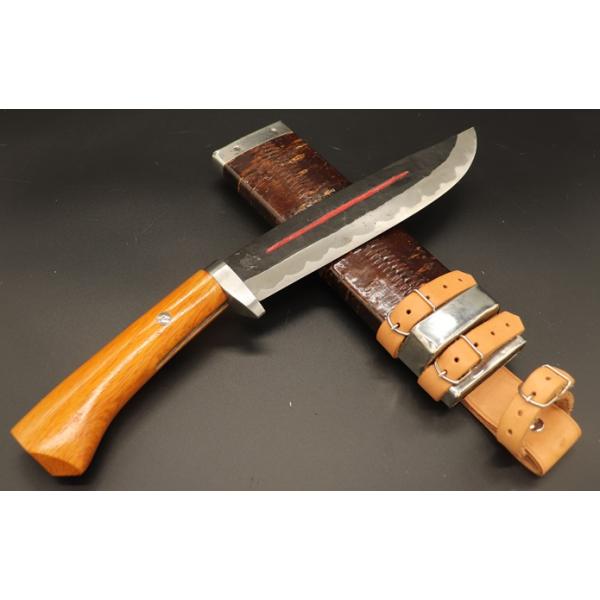 剣鉈4 白2鋼 7寸 210mm 黒打ち槌目仕上げ 両刃 : 山林刃物・打ち刃物