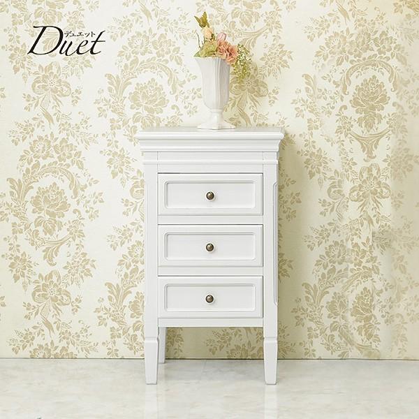 ガーリー調 3段 スリム チェスト 優雅 フォルム フェミニン 飾り棚 ボード アンティーク調 お姫様風 家具 売店 収納 コンパクト 白 インテリア タンス