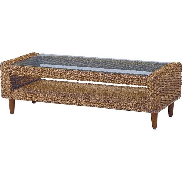 アジアンテイスト リビングテーブル ラタン 天板 強化ガラス リゾート デザイン 収納 ロー リビング センター テーブル