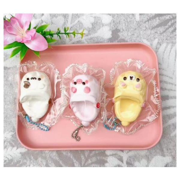 アニマルスクイーズ スクイーズキーホルダー スリッパ型 もちもち ぷにぷに 高反発 すぐ戻る やわらか ストレス解消グッズ 癒しおもちゃ むにむに感触 フィジェ
