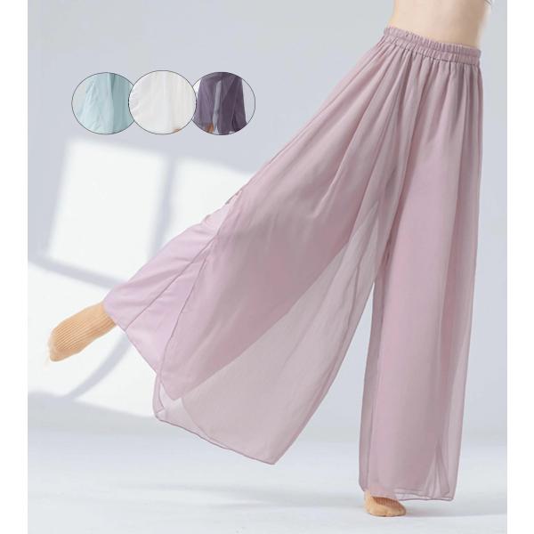 シフォン ワイドパンツ 二重生地 ふんわり ロングパンツ レディース ダンス用 パンツ 中華古典ダンス チャイナ風民族ダンス 社交ダンス モダンダンス パンツ エ