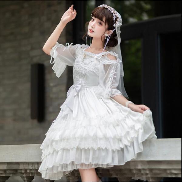ジャンパースカート ベール付 ロリータドレス 花嫁ロリータ服 ゴスロリ