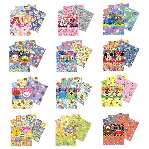 ３色入りでカラフル！どの柄もかわいい！ディズニー顔柄おりがみです。サイズ（約）：W14.3×H14.3cm　12種アソート※返品(返金・交換)対象外商品