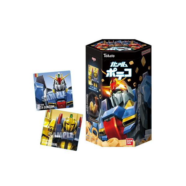 ガンダムとポテコのコラボレーション製品第２弾です！大人男性をコアターゲットに想定した、おつまみにぴったりなブラックペッパー味のポテコです。おまけシールは全２５種 (うち５種キラキラシール)「機動戦士Ｚガンダム」に登場するモビルスーツで、全て...