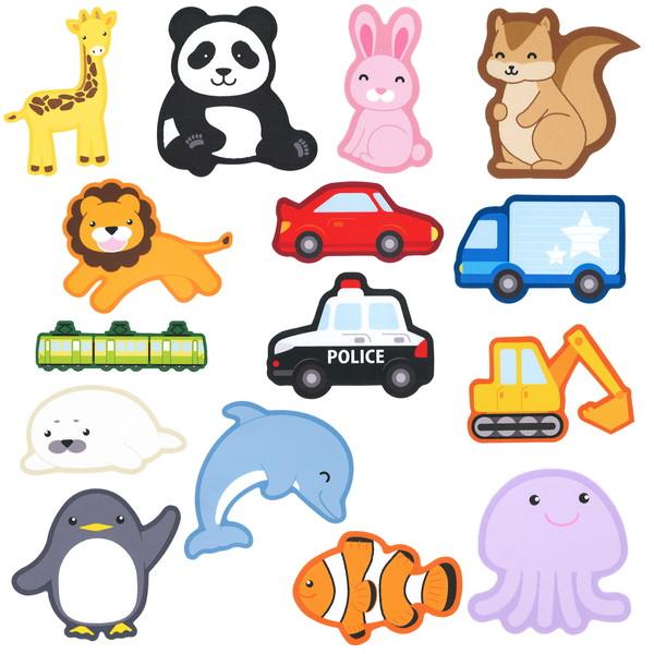 水に浮く！お風呂の壁に貼ったりお湯に浮かべて遊ぼう！お風呂で遊ぼう！ぷかぺたEVAシールです。サイズ（約）：H22cm×W20cm　3種アソート　ヘッター付OPP個包装※返品(返金・交換)対象外商品