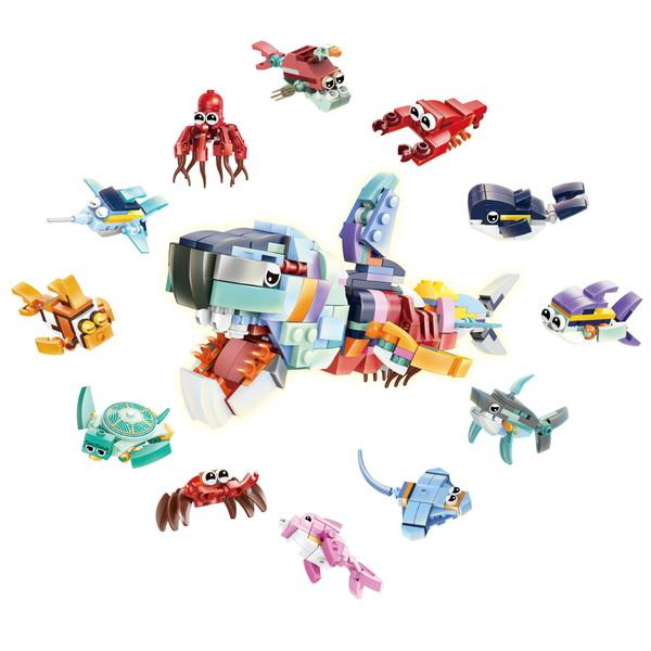 たくさん集めて水族館を作ろう！12全種類全部集めるとメガロドンがつくれるよ！ブロックコレクションアクアリウムです。サイズ（約）：H24×W70×D67mm（カメ）　12種アソート※返品(返金・交換)対象外商品