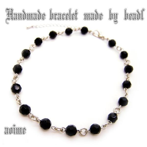 ブレスレット ブラック カットビーズ ハンドメイド フリーサイズ 