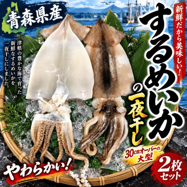 青森県産 干物 するめいか 一夜干し 2枚セット 30cm超の大型 新鮮なスルメイカを自社で一夜干し!!濃厚で柔らかな干物です。使い易い1枚ずつパックでお届け!!
