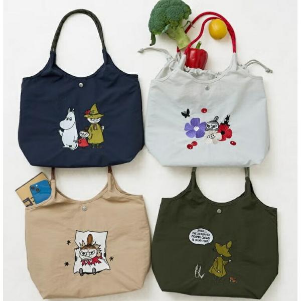ムーミン トートバッグ【保冷S】レディース 軽量 デイリー使い  刺繍 ナイロン 大人かわいい 北欧 リトルミイ ニョロニョロ スナフキン  巾着
