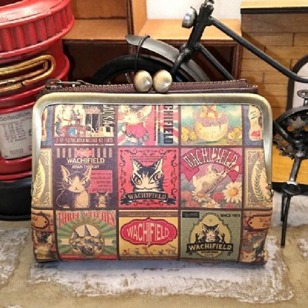 ダヤン 二つ折り財布 レトロアートがま二つ折り財布 わちふぃーるど 猫