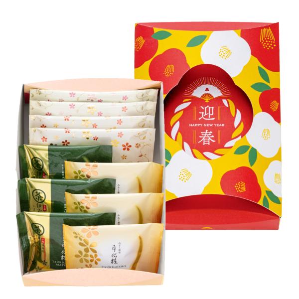 青木松風庵の人気焼菓子、月化粧、伊右衛門月化粧、月化粧生サブレを詰合せました。 迎春柄のボックスに入れてお届けいたします。※こちらの商品は専用箱でのご用意となります。包装はできませんのでご了承ください。日常の贈り物お土産 手土産 御土産 御...