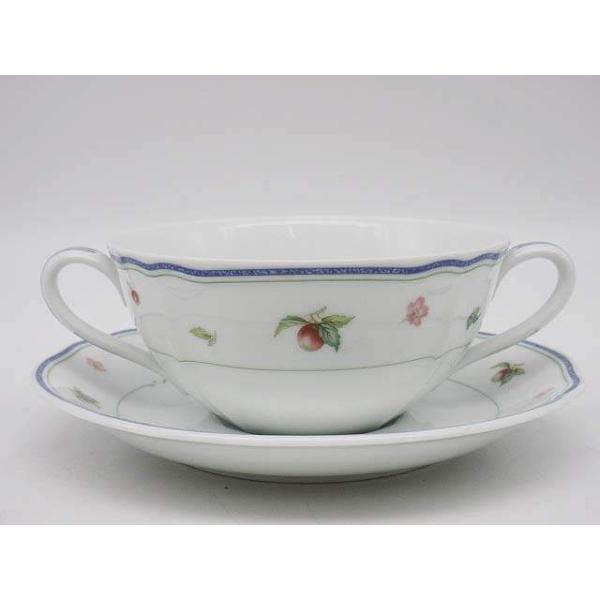 【中古】 ノリタケ スープカップセット チンツ果物画 c/s Noritake ホワイト 白地 カップ＆ソーサー 洋食器 ノリタケ 中古
