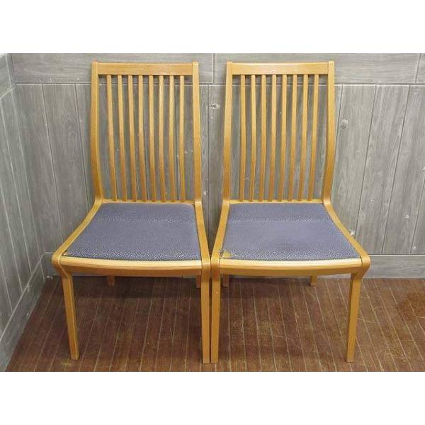 【中古】天童木工 ダイニングチェア 2脚セット ナチュラル TENDO 食卓椅子 布張り座面 青2脚 曲木 天然木 食卓用チェア アームレスチェア