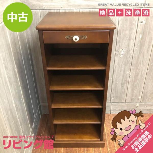 【中古】 キツツキマーク スリッパラック 5段 木製 ダークブラウン シューズラック こげ茶 玄関収納 引き出し付き 履き物 スタンド ラック スリム 飾り棚 花台