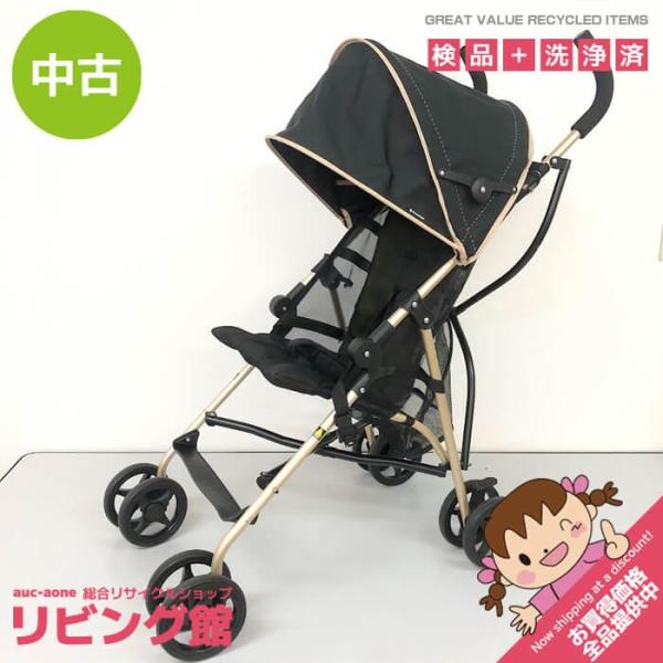 【中古】 西松屋 バギーfanロングプラスG スマートエンジェル ブラック smartAngel 黒 折りたたみ スティック B型ベビーカー 生後7ケ月〜36ケ月まで