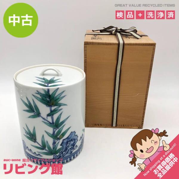 【中古】 正村千馨 染付 岩竹水指 共箱付 陶器 水器 白地 竹 茶道具 工芸品 水指 中古