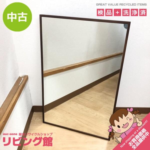 【中古】 ウォールミラー ダークブラウン 47×72cm 壁掛け 鏡 長方形 四角 こげ茶 姿見 スクエア ミラー 木枠 スリム インテリア