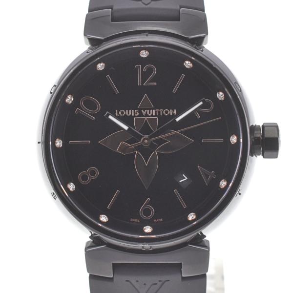 ルイ・ヴィトン LOUIS VUITTON QA047 タンブール オールブラックPM 12Pダイヤモンド クォーツ レディース 箱付き_809001 LOUIS VUITTON - ルイ・ヴィトン LOUIS VUITTON QA047 タンブール