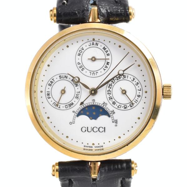 【中古】GUCCI グッチ ムーンフェイズ　トリプルカレンダー　クォーツ　白文字盤 QZ[19][249105059557] GUCCI（グッチ） ムーンフェイズ トリプルカレンダー クォーツ ユニ