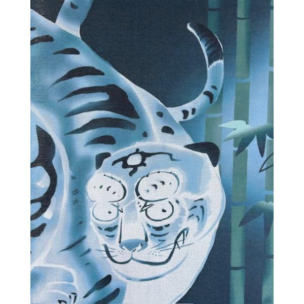 絵手ぬぐい「伊藤若冲　虎図に竹/濱文様」（虎・トラ・どうぶつ）伊藤若冲の「虎図」をもとに竹をあしらい幻想的な雰囲気で染めた逸品てぬぐいタペストリーにもいいですね。濱文様/手捺染サイズ 約長さ90cm×幅34cm布の伸縮により、多少の誤差があ...