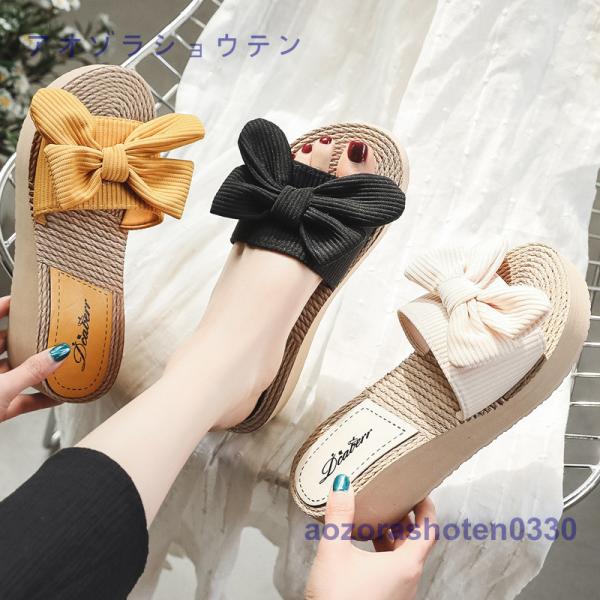 厚底サンダル レディース ウエッジソール サマー 蝶結び リボン