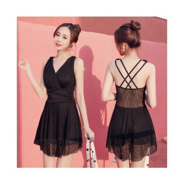 公式サイト ⑤ワンピース 体系カバー 水着 黒 かわいい 韓国 スカート