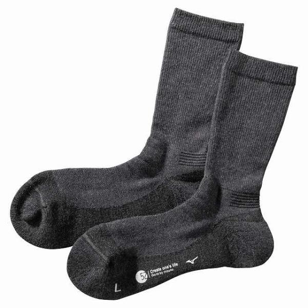 他サイト： 【ネコポスOK】ミズノ(mizuno) ブレスサーモウール 中厚ソックス ［ウィメンズ］ 靴下 (24aw) チャコールグレー B2JX970208の商品画像