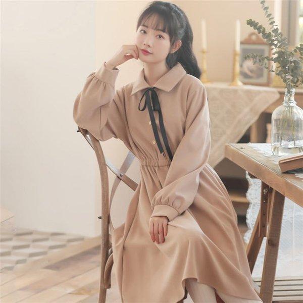 レトロワンピース 女子ワンピ レディース ワンピース 秋冬 ロング丈ワンピース 可愛い 日系女子中高生 クラシカル 長袖 カワイイ 通勤 通学 ファッション 着痩せ Vlg6n0w93e ワンピース チュニック Bimasindo Com