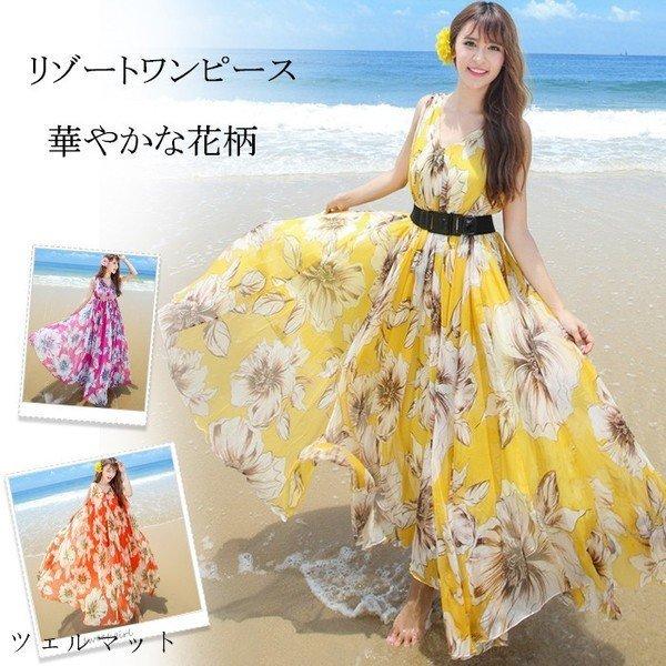 マキシワンピース 花柄 夏 フラワーリゾート レディース シフォン ビーチ マキシ丈 ロング ノースリーブ フレアワンピース リゾート Zys0617f アパーレ 通販 Yahoo ショッピング