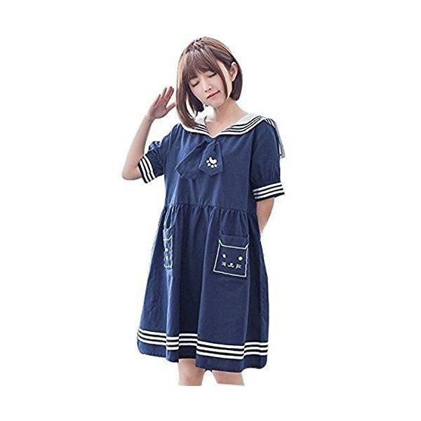 森ガール ワンピース 長袖 春秋 シャツワンピース 冬 セーラー襟 かわいい 猫刺繍 白 ネイビー 膝丈 大きいサイズ シャツ ワンピース 大人 学 Zys0702c アパーレ 通販 Yahoo ショッピング