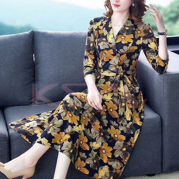 ワンピース レディース 40代 30代 きれいめ 春秋 七分袖 上品 膝丈ワンピース 花柄 Vネック チュニック 大きいサイズ パーティードレス 韓国風 おしゃれ 着痩せ Zys0703h アパーレ 通販 Yahoo ショッピング