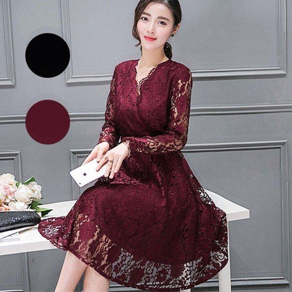 ワンピース レディース オシャレ 黒ワンピース レース ワイン ロングワンピース 結婚式 パーティー ドレス 大人 上品 お呼ばれ 40代 春夏 Zys0703m アパーレ 通販 Yahoo ショッピング