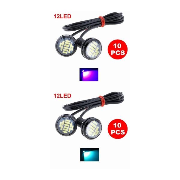10ピース 22mm イーグル アイ ハイ パワー 4014 12SMD 12V フォグ DRL バルブ リバース バックアップ パーキング パープル・アイスブルー AP-ALR4875 AL