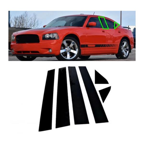 ピラー ポスト 適用: ダッジ チャージャー 2006 2007 2008 2009 2010 ドア ウインドウ トリム カバー ステッカー キット アクセサリー ブラック SR-BB-8256