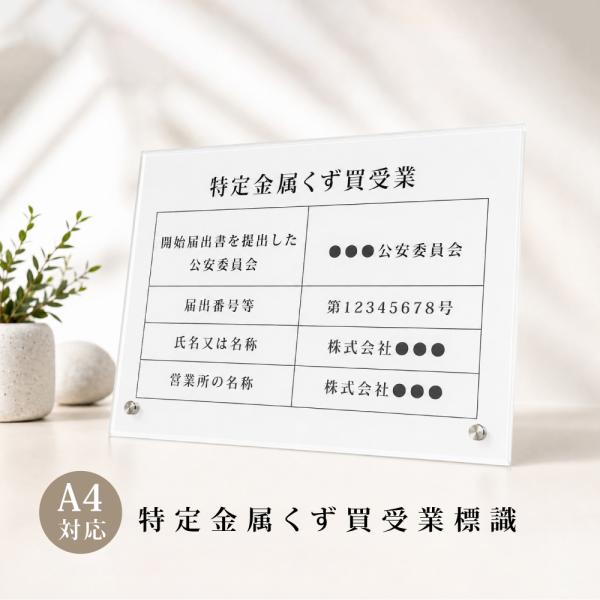 令和8年6月1日から 特定金属くず買受業 A4サイズ アクリル板 金属くず商 掲示義務 金属盗対策法 金属スクラップ買取業 スクラップ業者 スクラップ買取