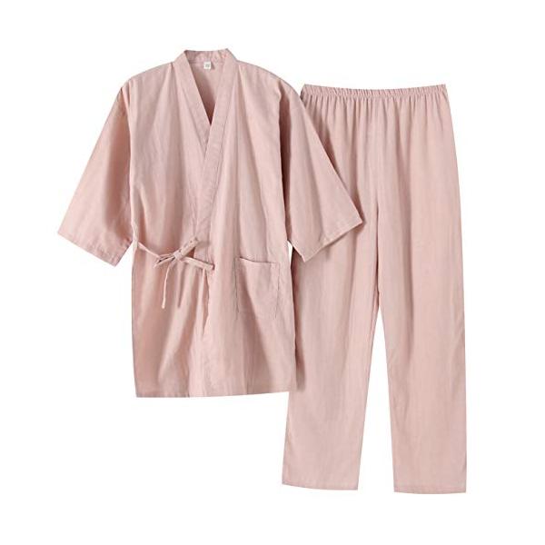 YOUR LOVE レディース 洗える夏着物 無地 作務衣 甚平 レディース 浴衣 セット 女性 パジャマ しじら織り 2点セット浴衣 (X